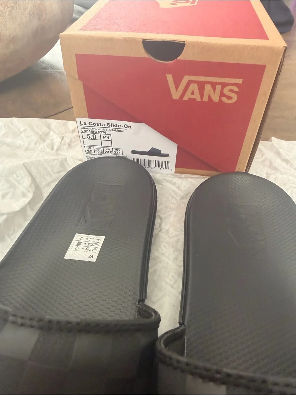 Vans Men’s  La Costa Black Checkerboard Slide Sandals Boys size 5 Women 6.5